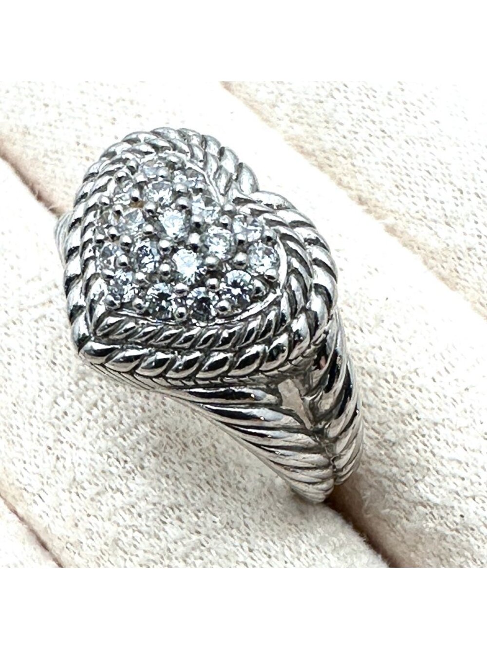 Judith Ripka Ring Sterling Silver Cubic Zirconia Heart Size 9 Unique Gift